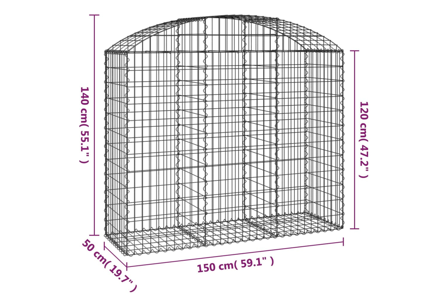 vidaXL 153456 Arched Gabion Basket 150x50x120/140cm Galvanised Iron-4
