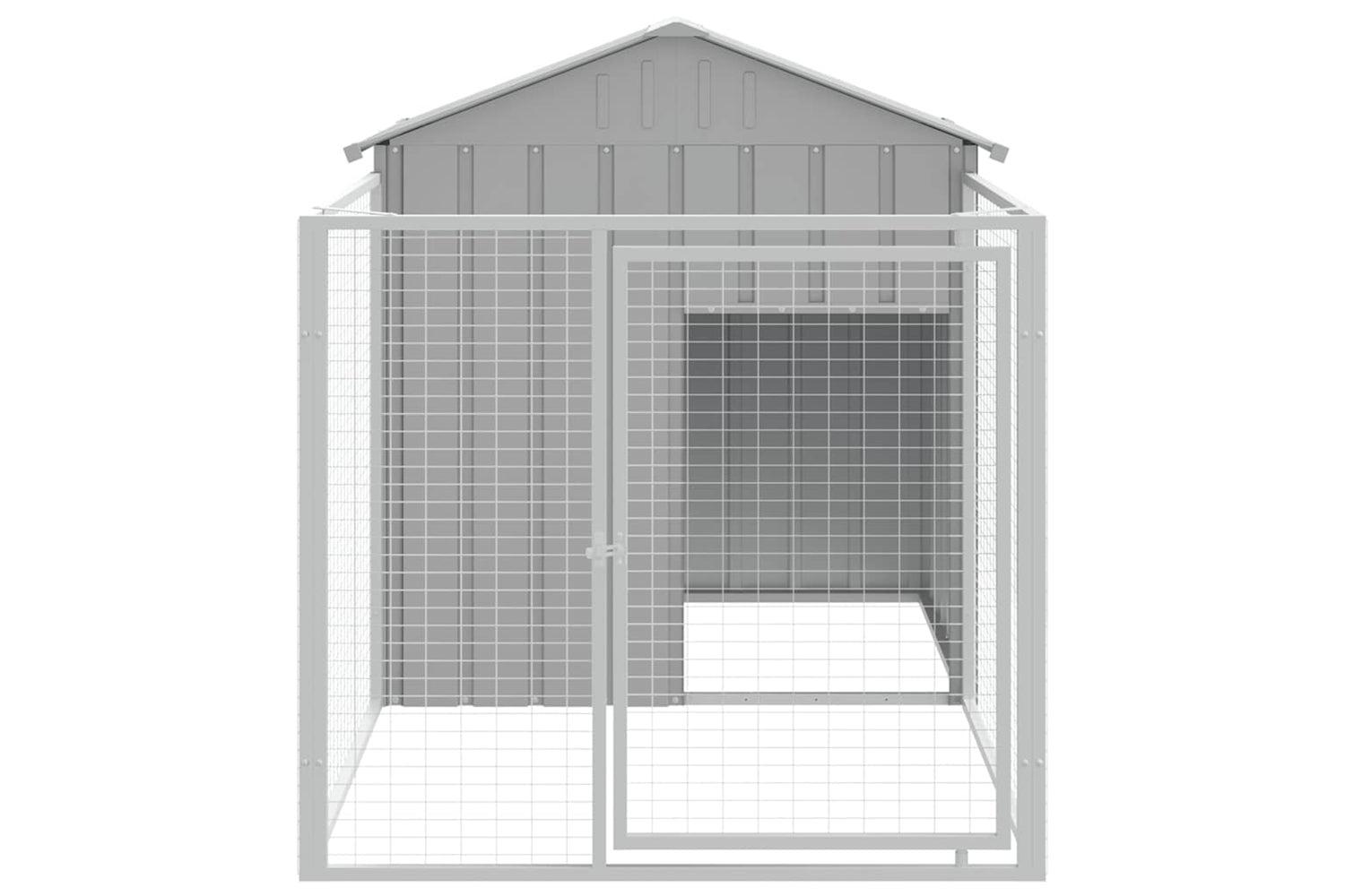 Vidaxl Dog House With Run Light Grey 117x201x123 Cm Galvanised Steel-2