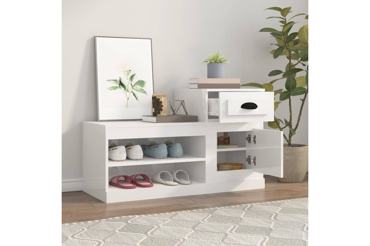vidaXL 816418 Shoe Cabinet High Gloss White 100x42x60cm Engineered Wood-2