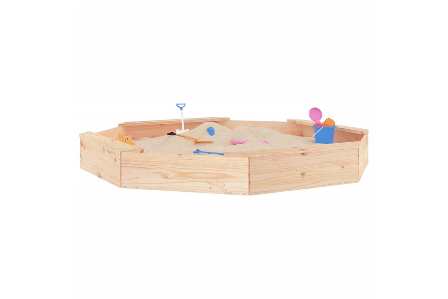 vidaXL 825016 Sandbox With Seats Octagon Solid Wood Pine-2