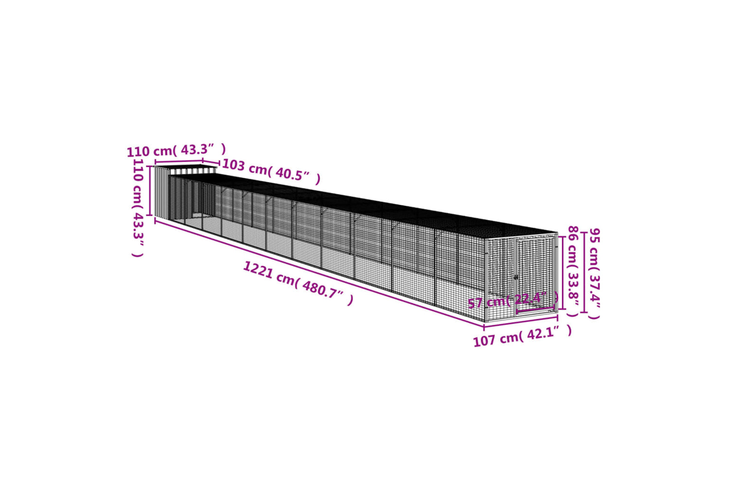 vidaXL 3189093 Chicken Cage With Run Anthracite 110x1221x110cm Galvanised Steel-7