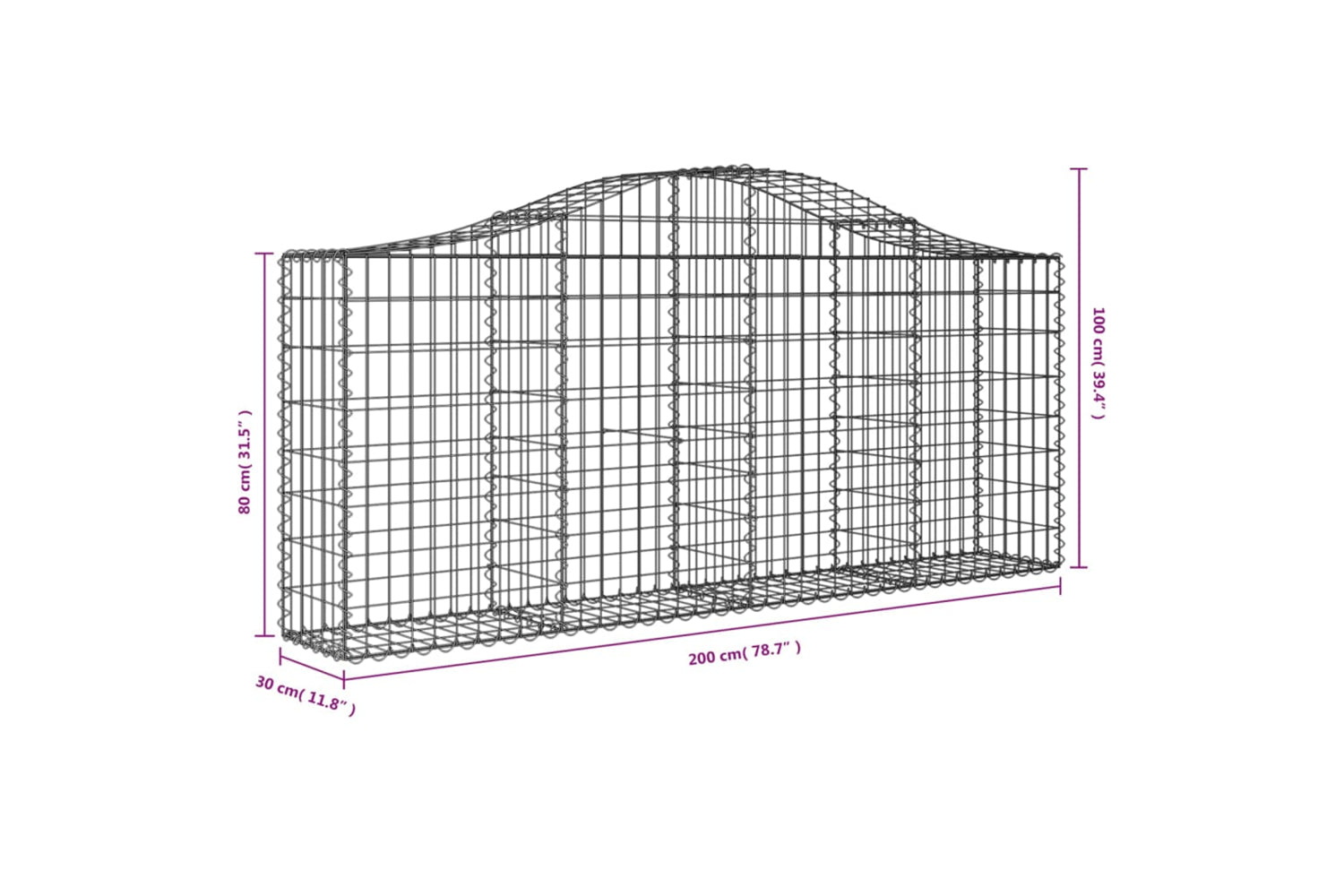 vidaXL 3145420 Arched Gabion Baskets 13 Pcs 200x30x80/100cm Galvanised Iron-5