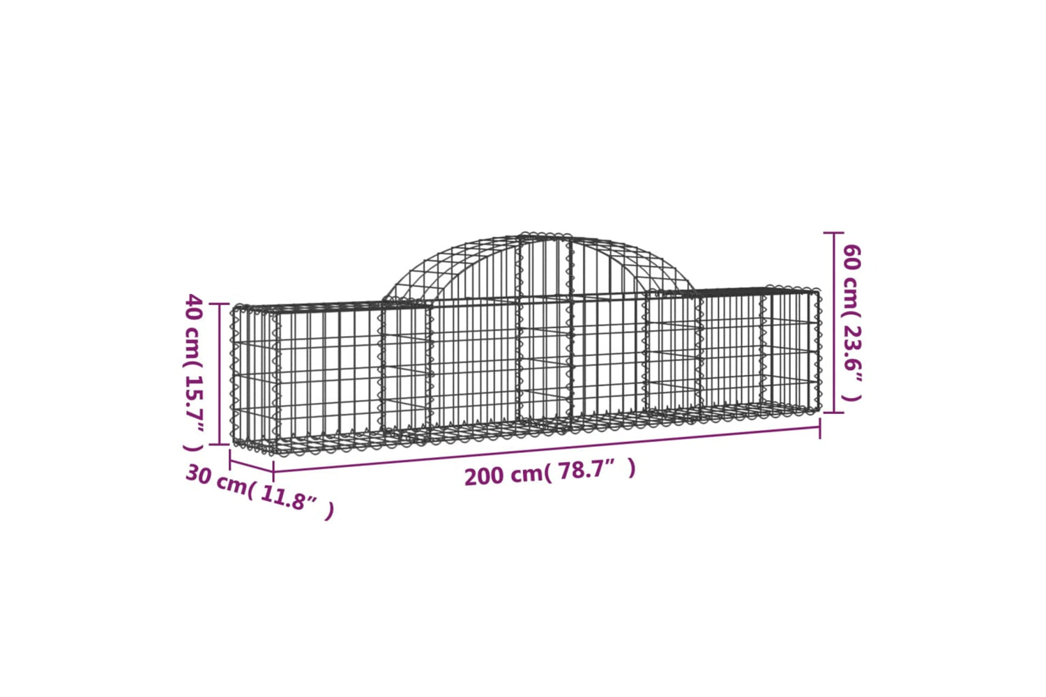 vidaXL 3146051 Arched Gabion Baskets 6 Pcs 200x30x40/60cm Galvanised Iron-5