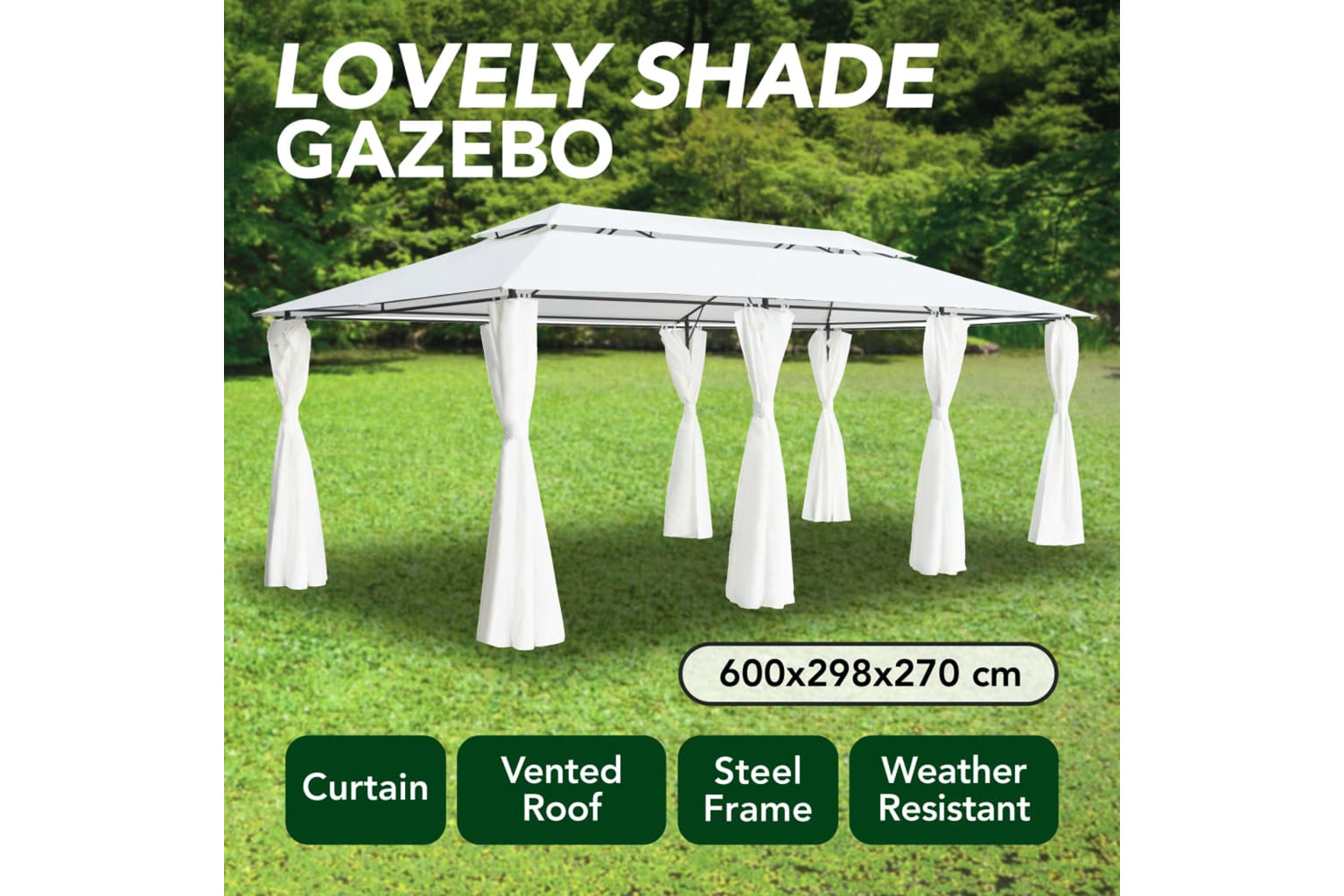 vidaXL 310073 Gazebo With Curtains 600x298x270cm White 180g/mÂ²-8