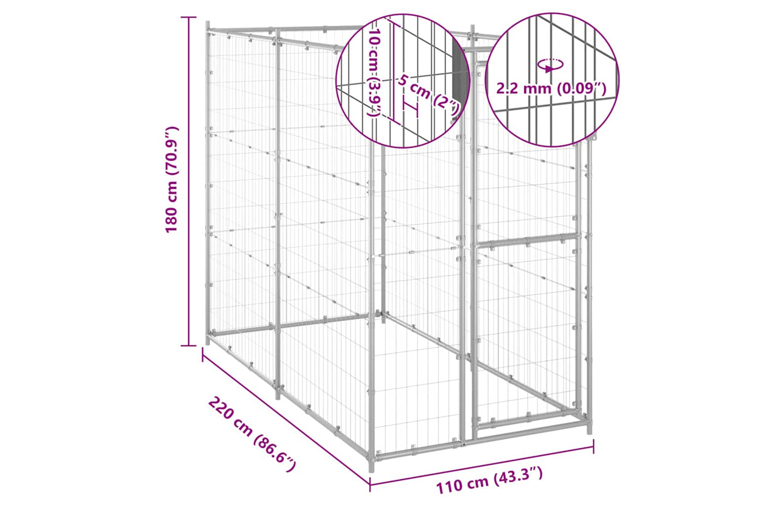 Vidaxl Outdoor Dog Kennel Galvanised Steel 110x220x180 Cm-6