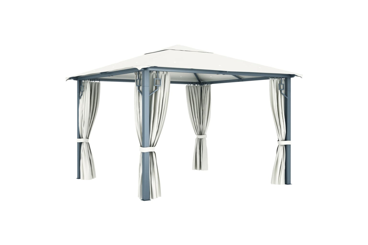 Vidaxl 3070332 Gazebo With Curtain&led String Lights 3x3 M Cream Aluminium-6