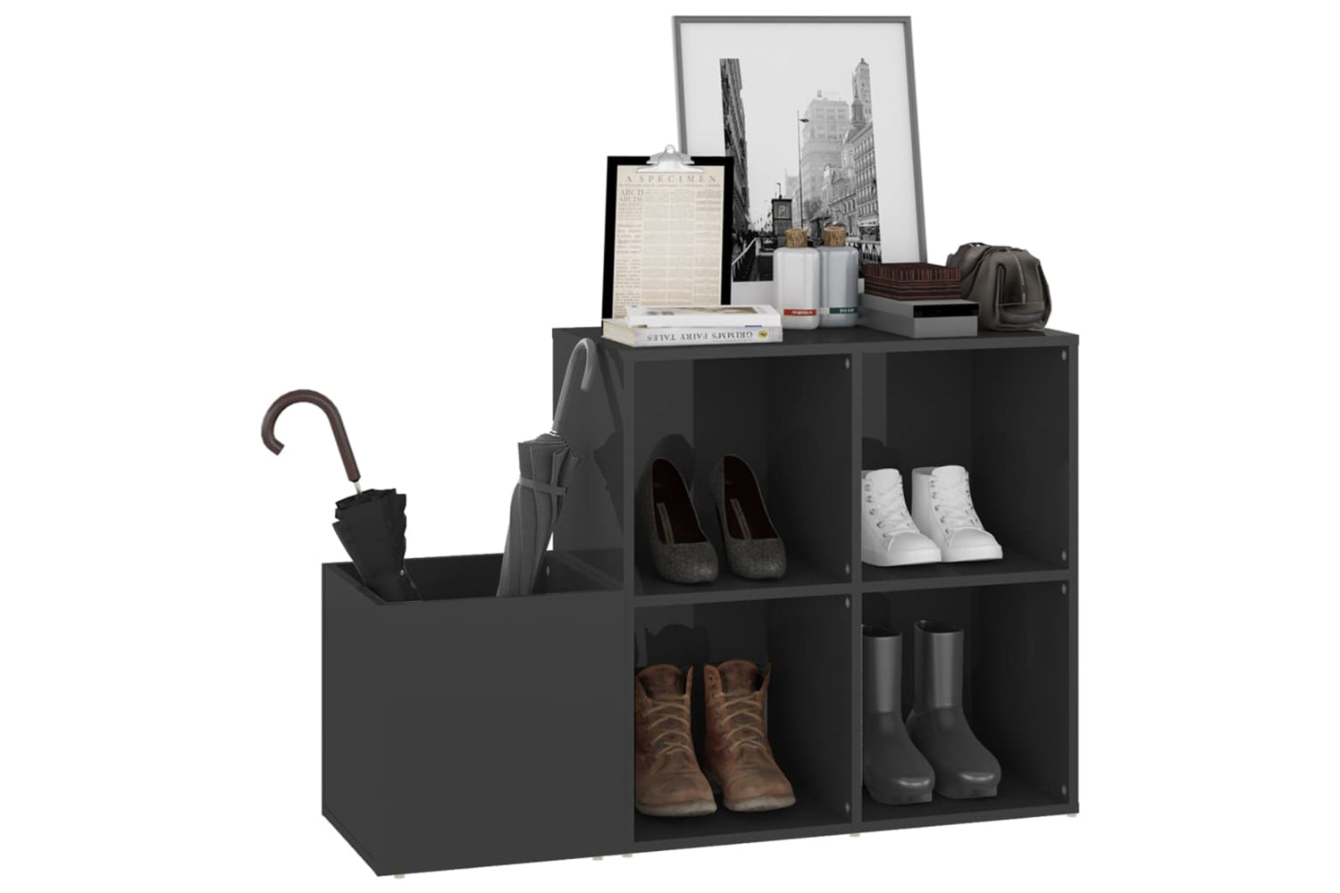 vidaXL 808259 Hall Shoe Cabinet High Gloss Grey 105x35.5x70cm Engineered Wood-3