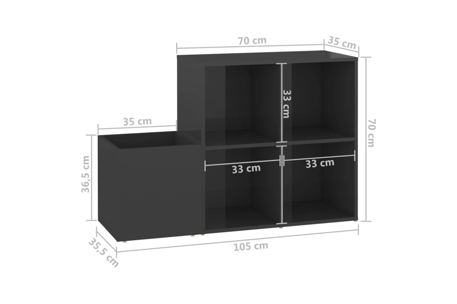 vidaXL 808259 Hall Shoe Cabinet High Gloss Grey 105x35.5x70cm Engineered Wood-7