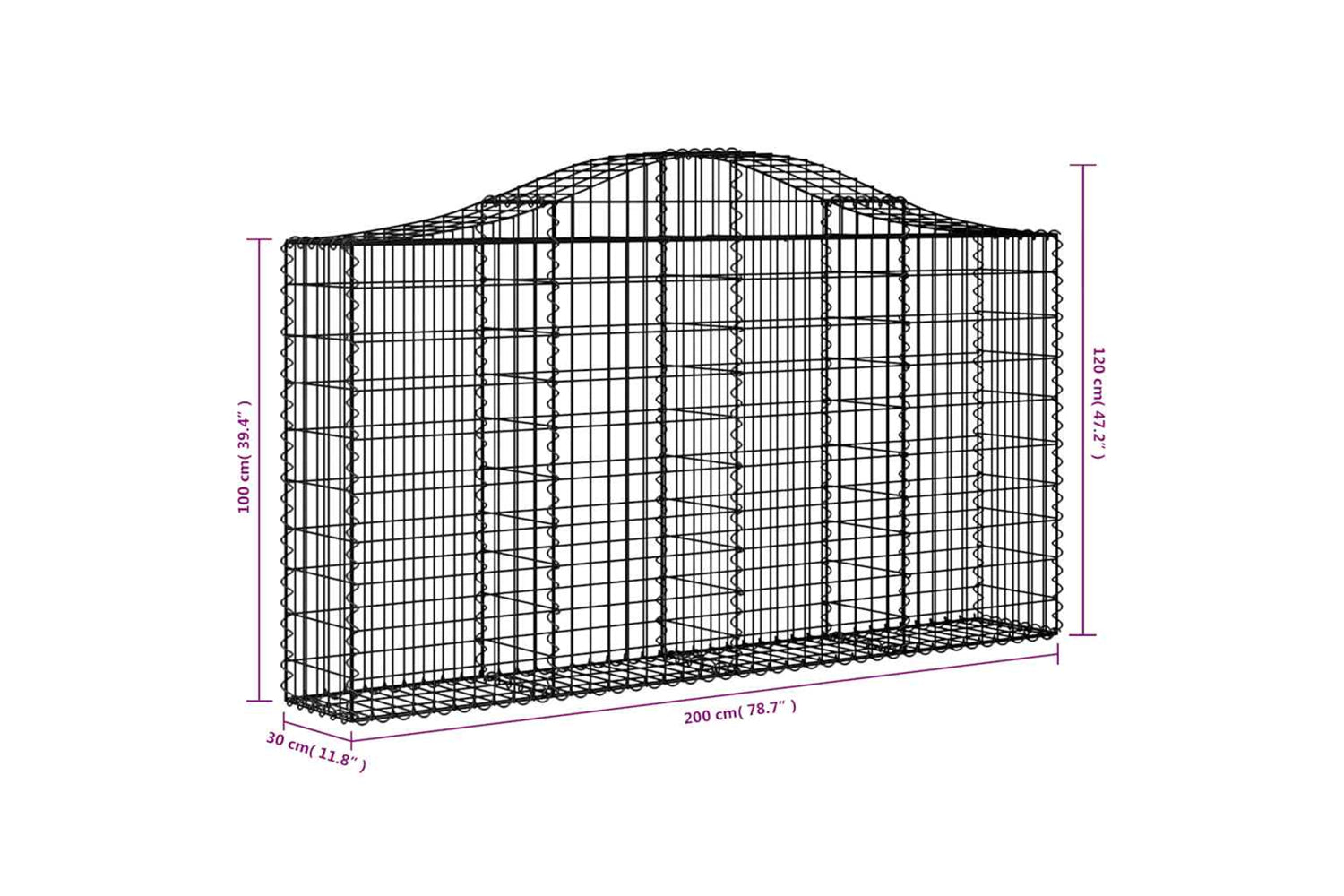 vidaXL 3145440 Arched Gabion Baskets 12 Pcs 200x30x100/120cm Galvanised Iron-5