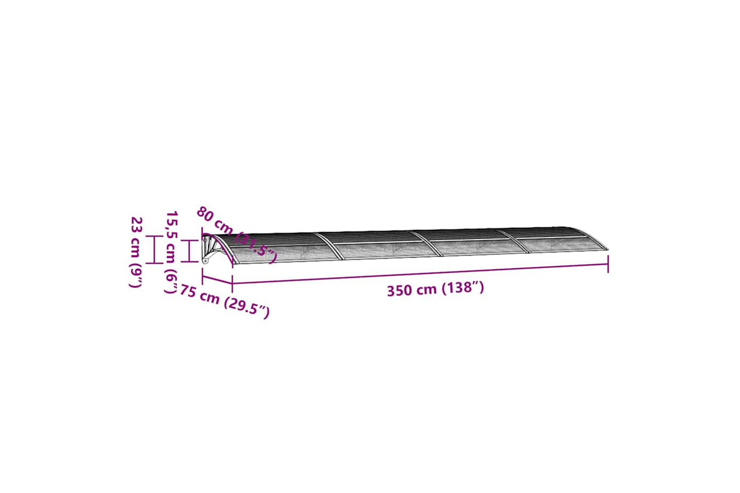 vidaXL 153593 Door Canopy Black 350x80cm Polycarbonate-5