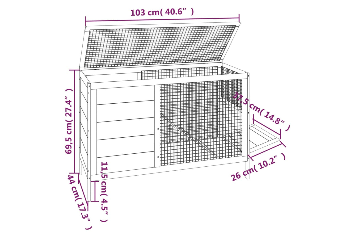 Vidaxl Rabbit Hutch Brown 103x44x69.5 Cm Solid Wood Pine-5