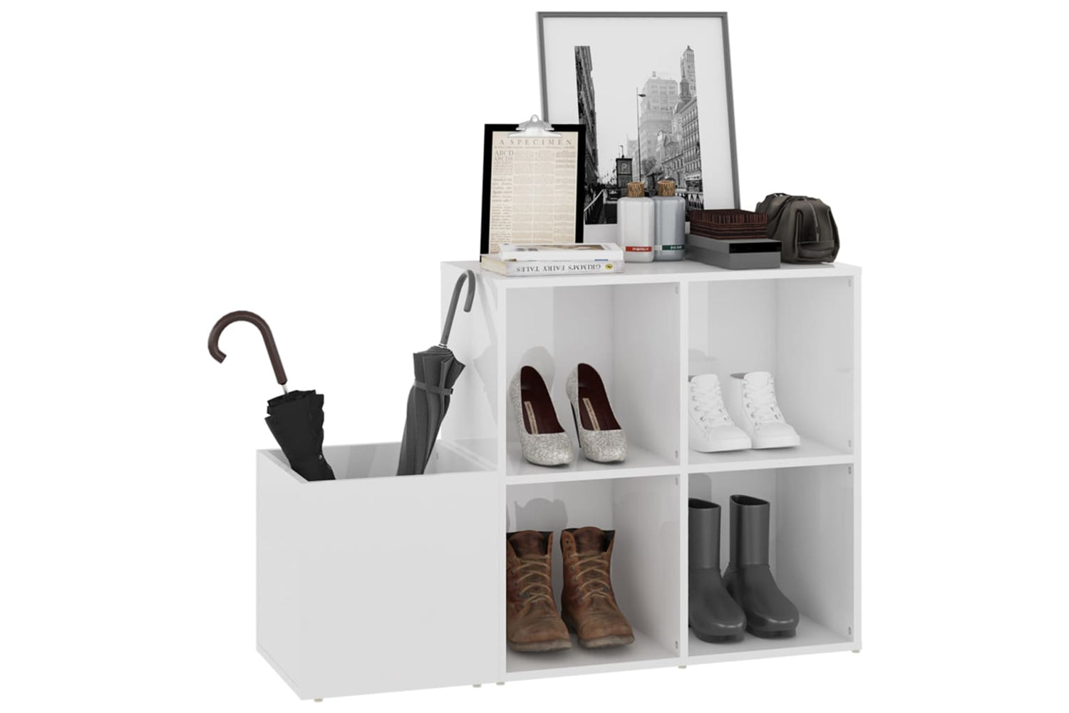 vidaXL 808257 Hall Shoe Cabinet High Gloss White 105x35.5x70cm Engineered Wood-3