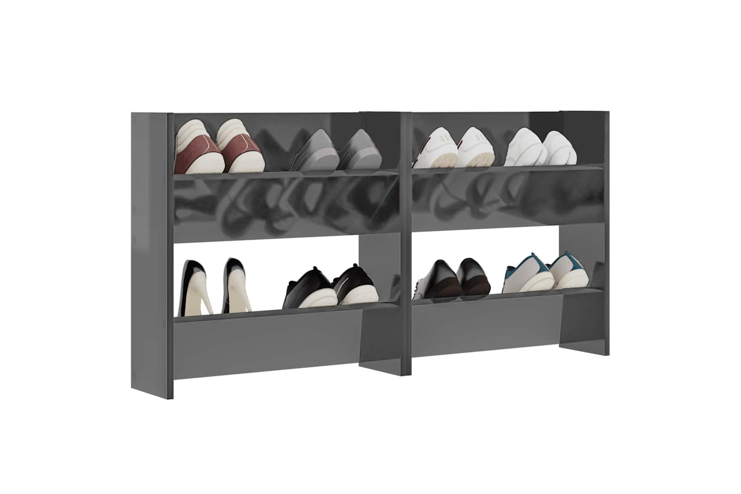 vidaXL 806739 Wall Shoe Cabinets 2 Pcs High Gloss Grey 60x18x60cm Engineered Wood-3