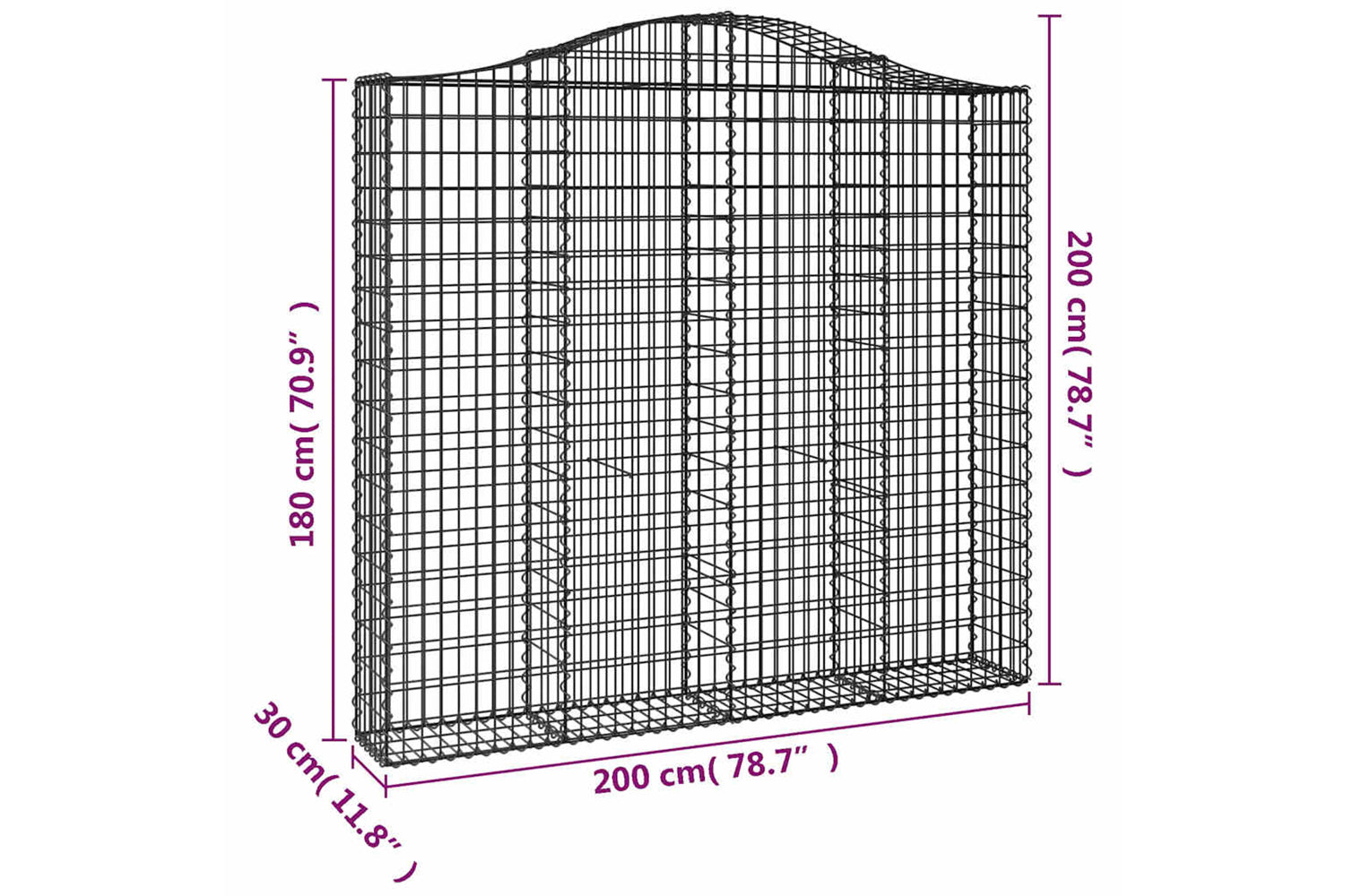 vidaXL 3145515 Arched Gabion Baskets 3 Pcs 200x30x180/200cm Galvanised Iron-5