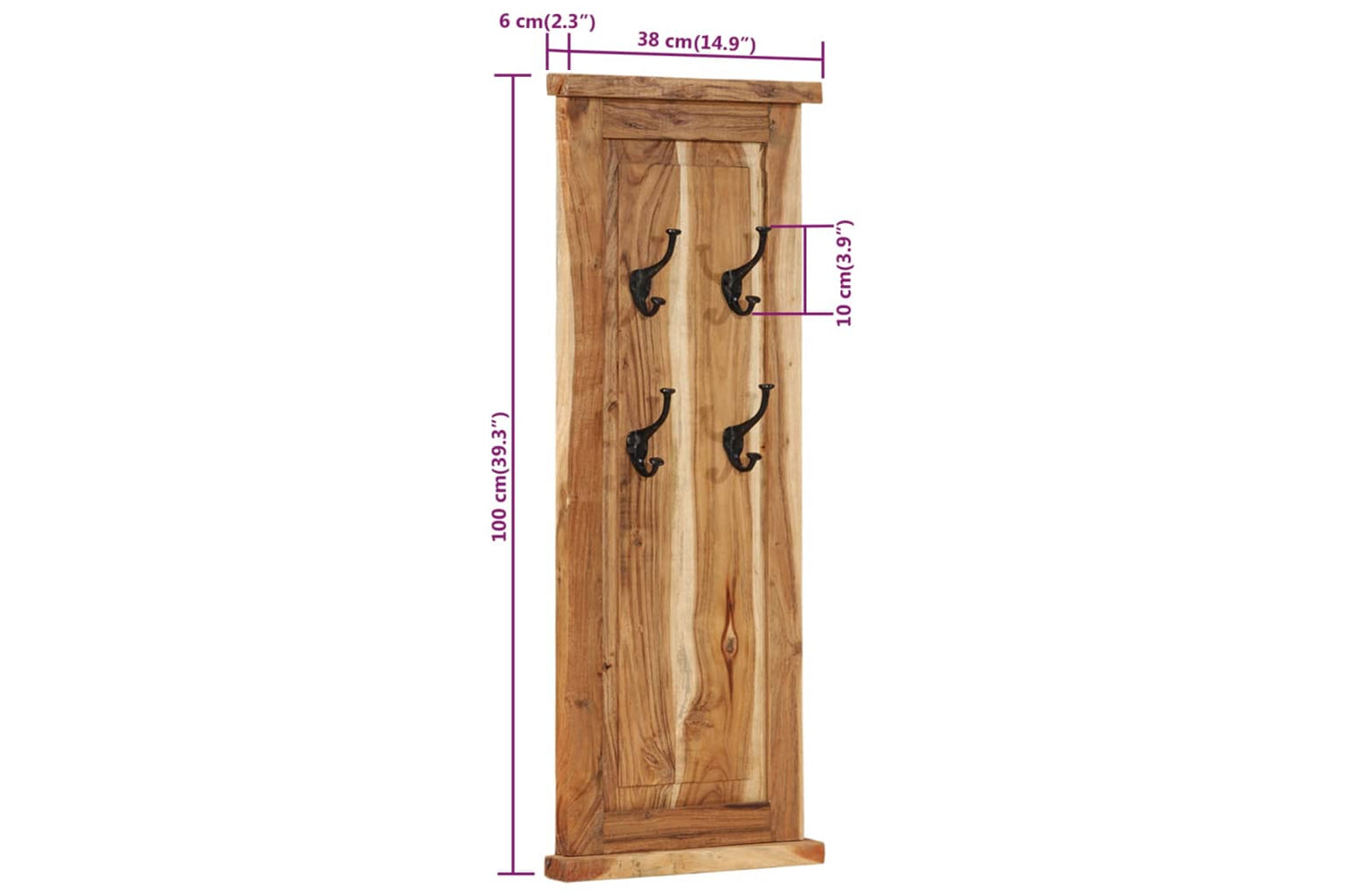 vidaXL 337854 Coat Racks 2 Pcs Solid Wood Acacia 38x100cm-8