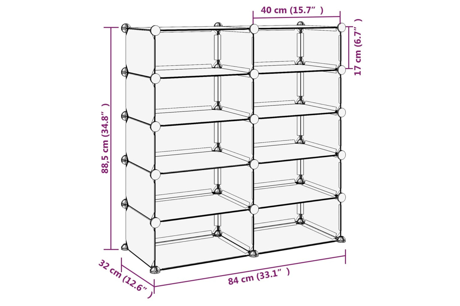 vidaXL 340567 Shoe Rack Transparent 84x32x88.5cm Pp-6