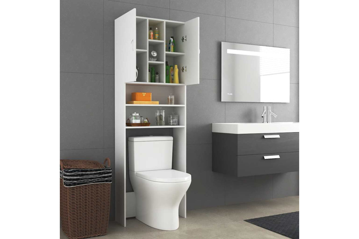 Vidaxl 808422 Washing Machine Cabinet White 64x25.5x190 Cm-7