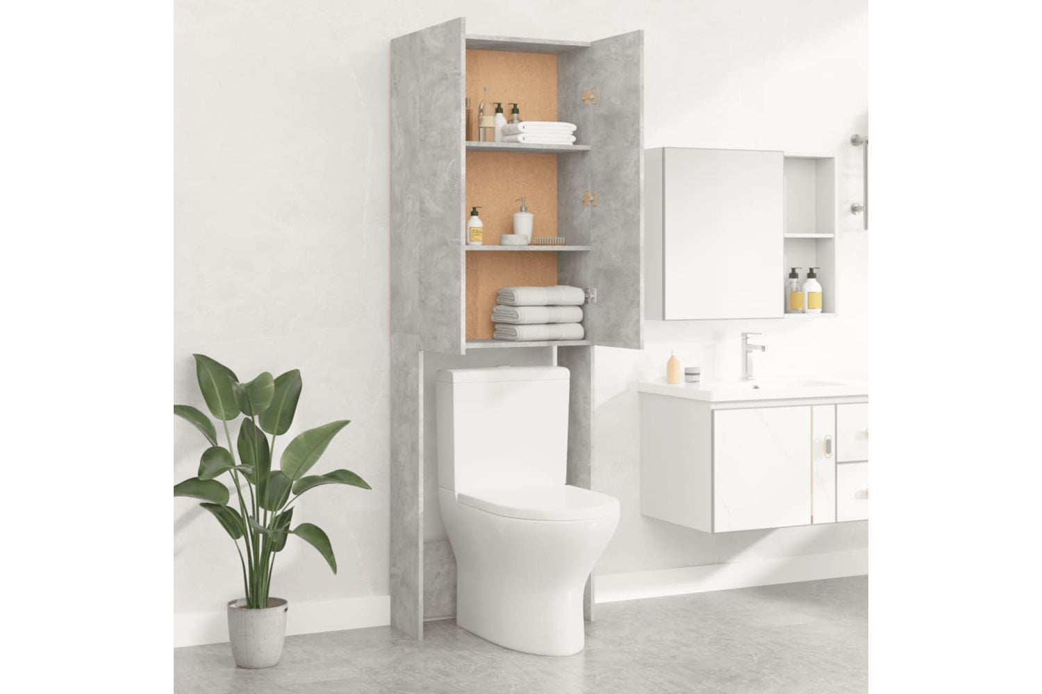 vidaXL Washing Machine Cabinet Concrete Grey 64x25.5x190cm-7