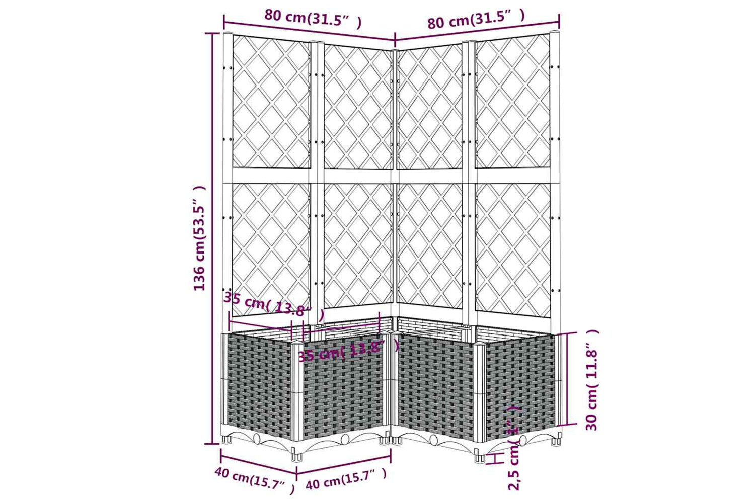 vidaXL Garden Planter With Trellis Dark Grey 80x80x136cm Pp-7