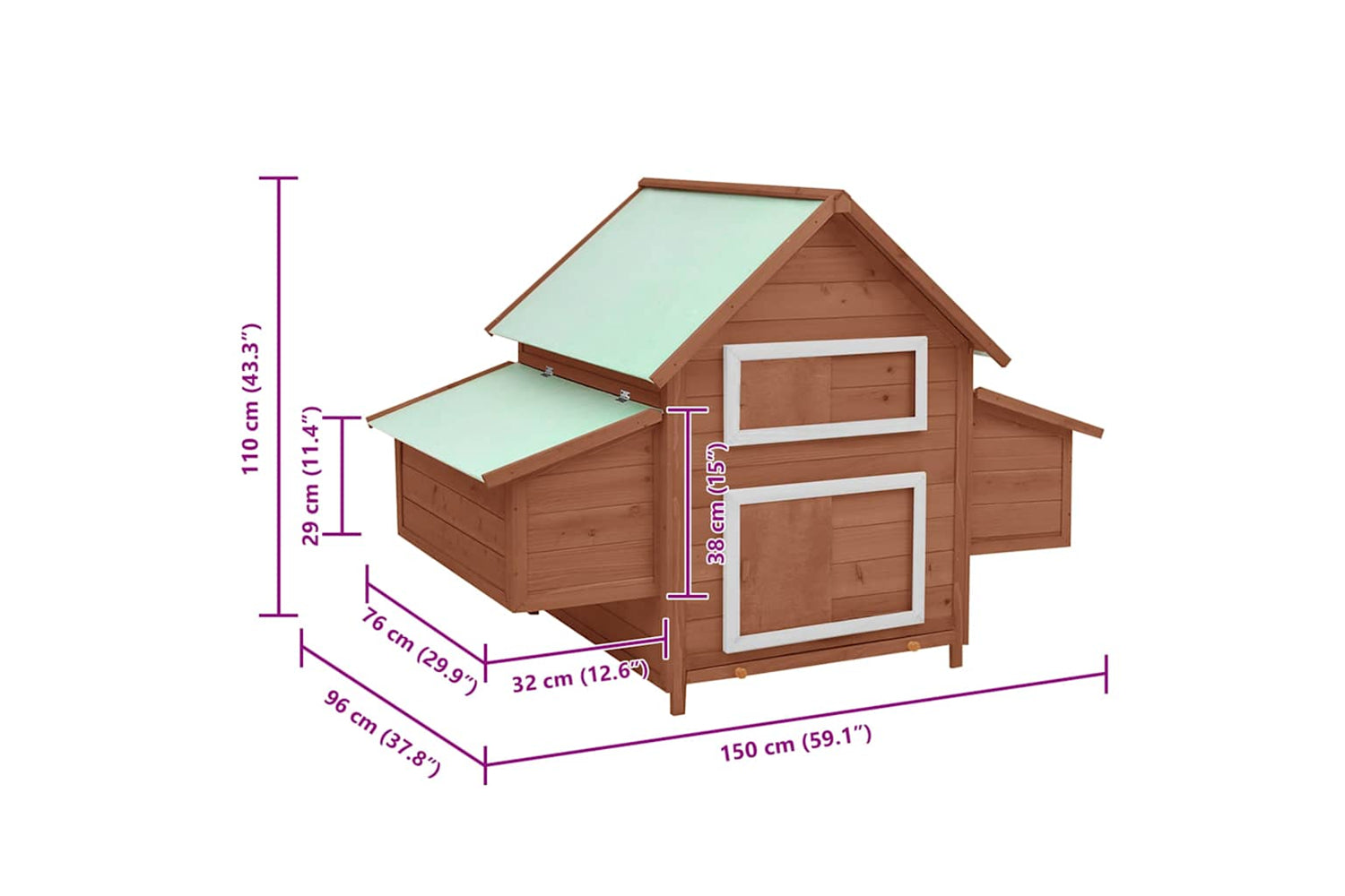 Vidaxl Chicken Coop Mocha And White 150x96x110 Cm Solid Firwood-8