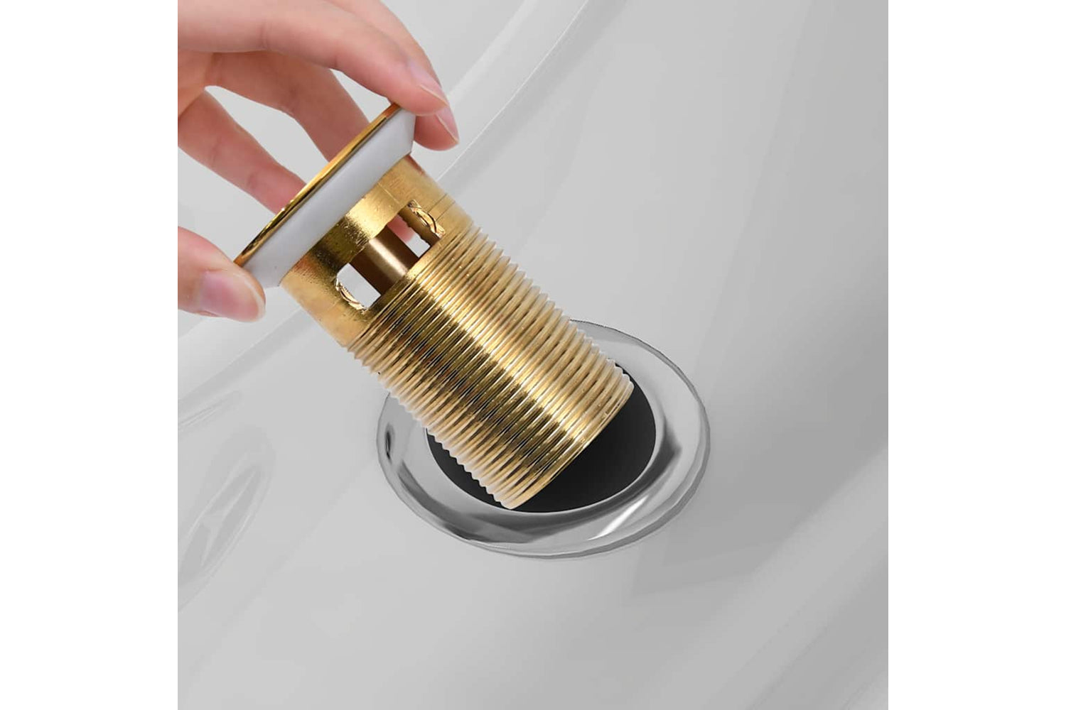 vidaXL 149057 Push Drain With Overflow Function Gold 6.4x6.4x9.1cm-6