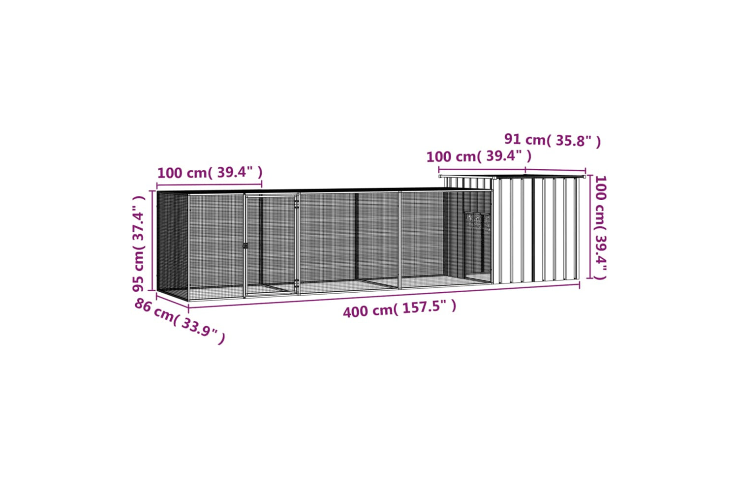 vidaXL 3106453 Chicken Cage Anthracite 400x91x100cm Galvanised Steel-5