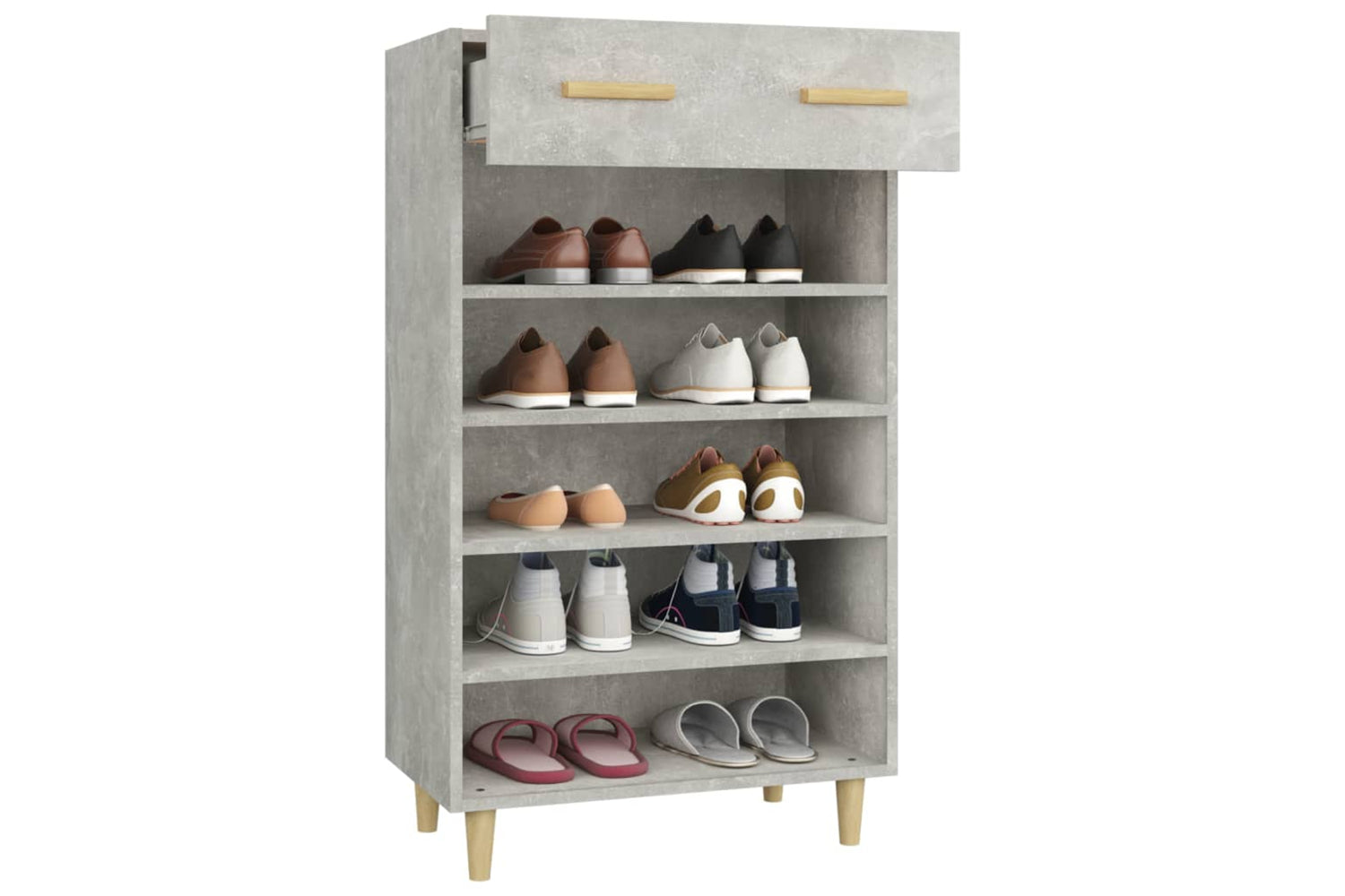 vidaXL 812784 Shoe Cabinet Concrete Grey 60x35x105cm Engineered Wood-4