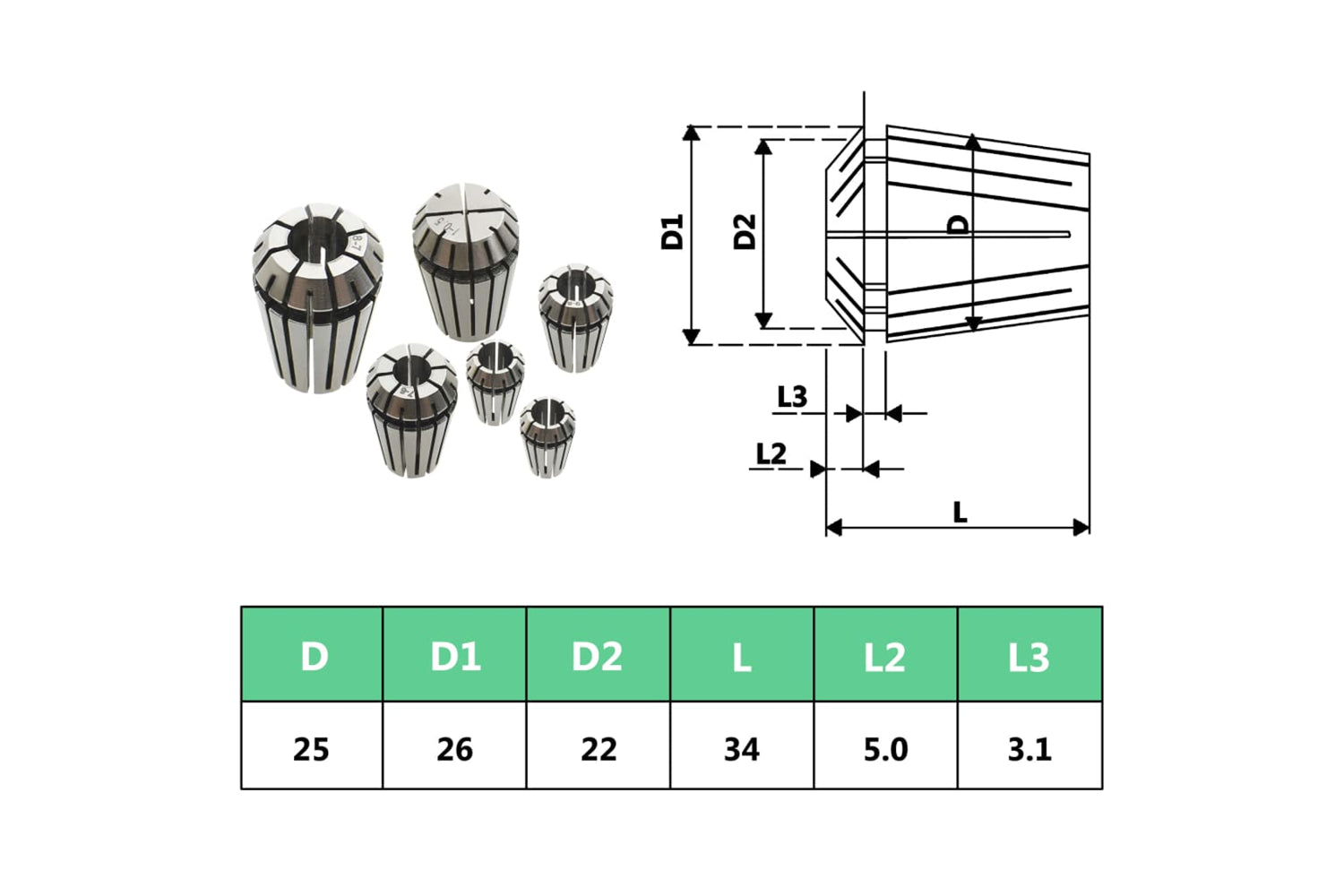 Vidaxl 146723 Er25 Collets 15 Pcs Turning Tool Set-9