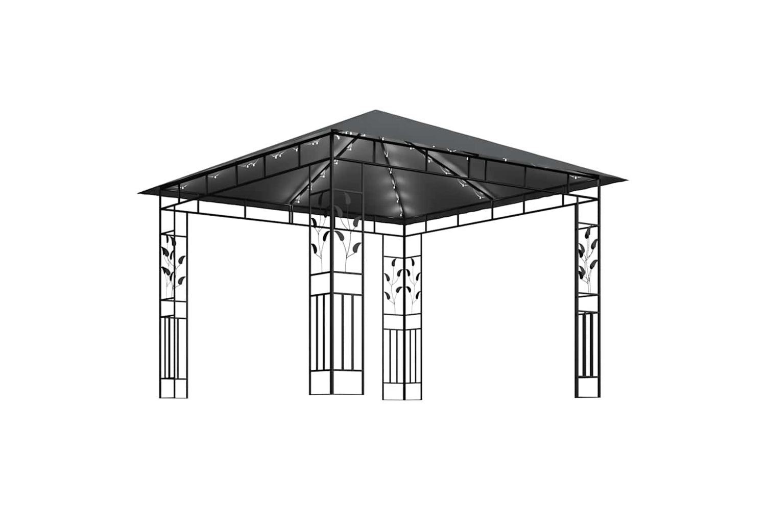 Vidaxl 3070316 Gazebo With Mosquito Net&led String Lights 3x3x2.73m Anthracite-3