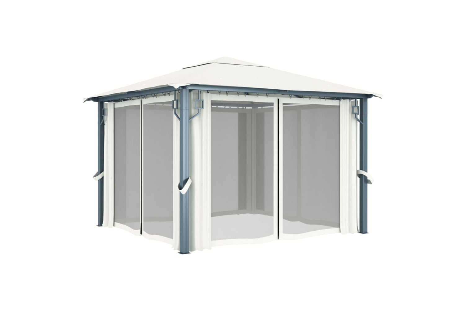 Vidaxl 3070332 Gazebo With Curtain&led String Lights 3x3 M Cream Aluminium-3