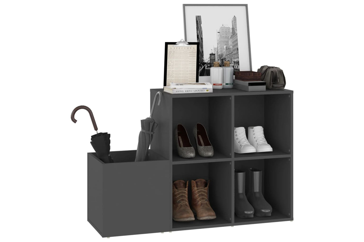 vidaXL 808253 Hall Shoe Cabinet Grey 105x35.5x70cm Engineered Wood-3