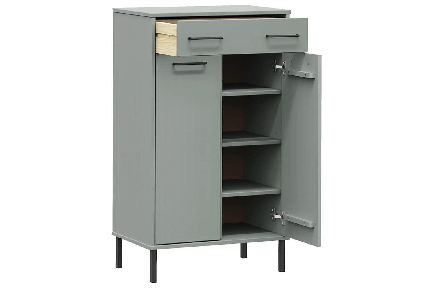 Vidaxl 350986 Shoe Rack With Metal Legs Grey Solid Wood Pine Oslo-4