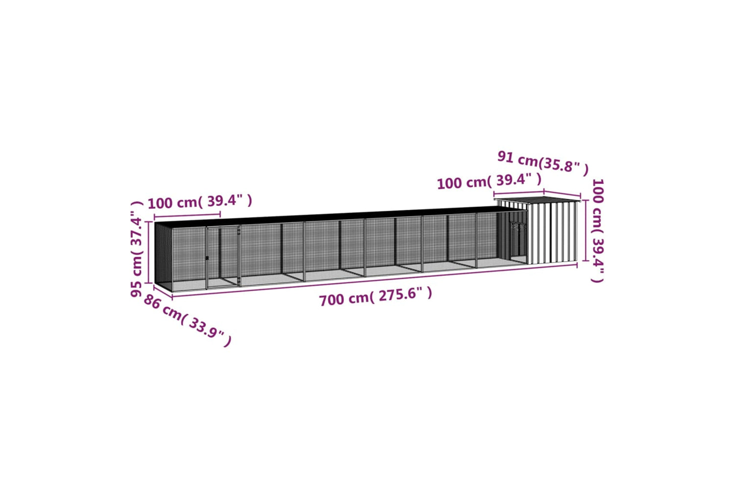 vidaXL 3106456 Chicken Cage Anthracite 700x91x100cm Galvanised Steel-5