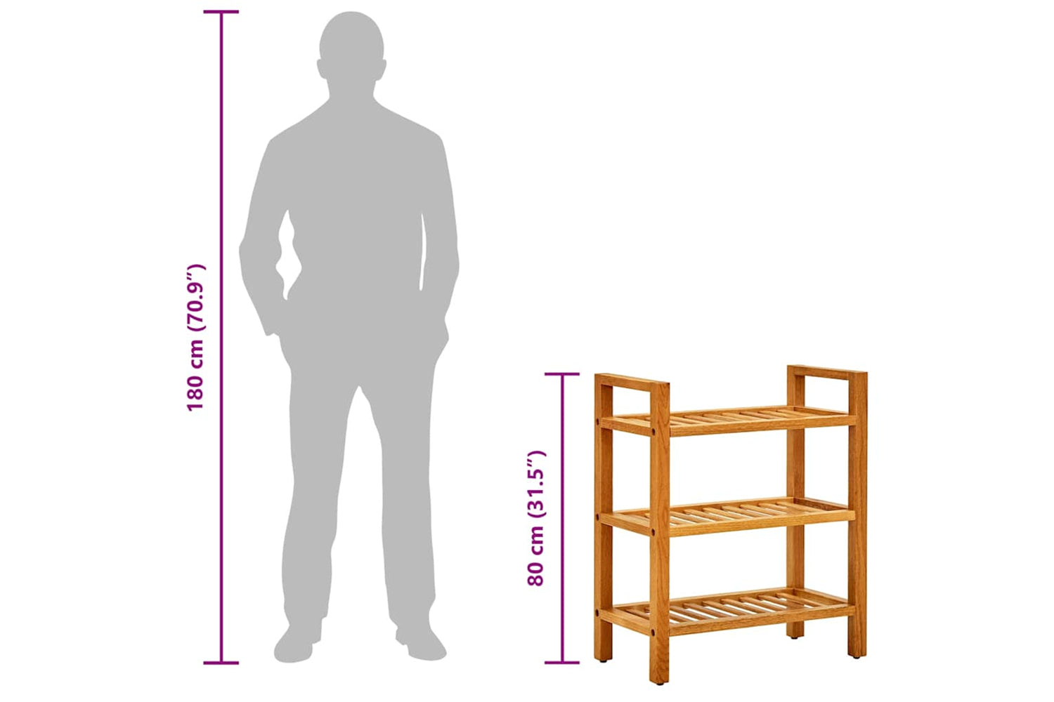 vidaXL 331746 Shoe Rack With 4 Shelves 50x27x80cm Solid Oak Wood-7
