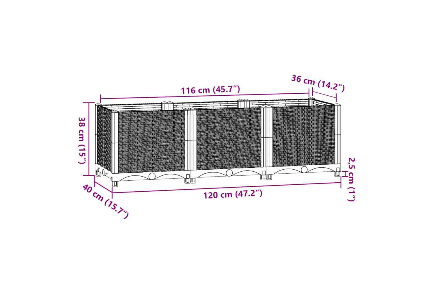 vidaXL Raised Bed 120x40x38cm Polypropylene-7
