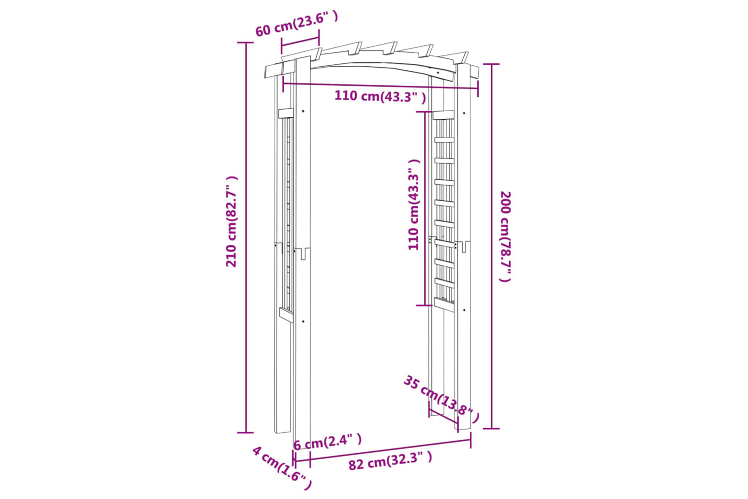 vidaXL 318560 Trellis Arch 110x60x210cm Impregnated Solid Wood Pine-5