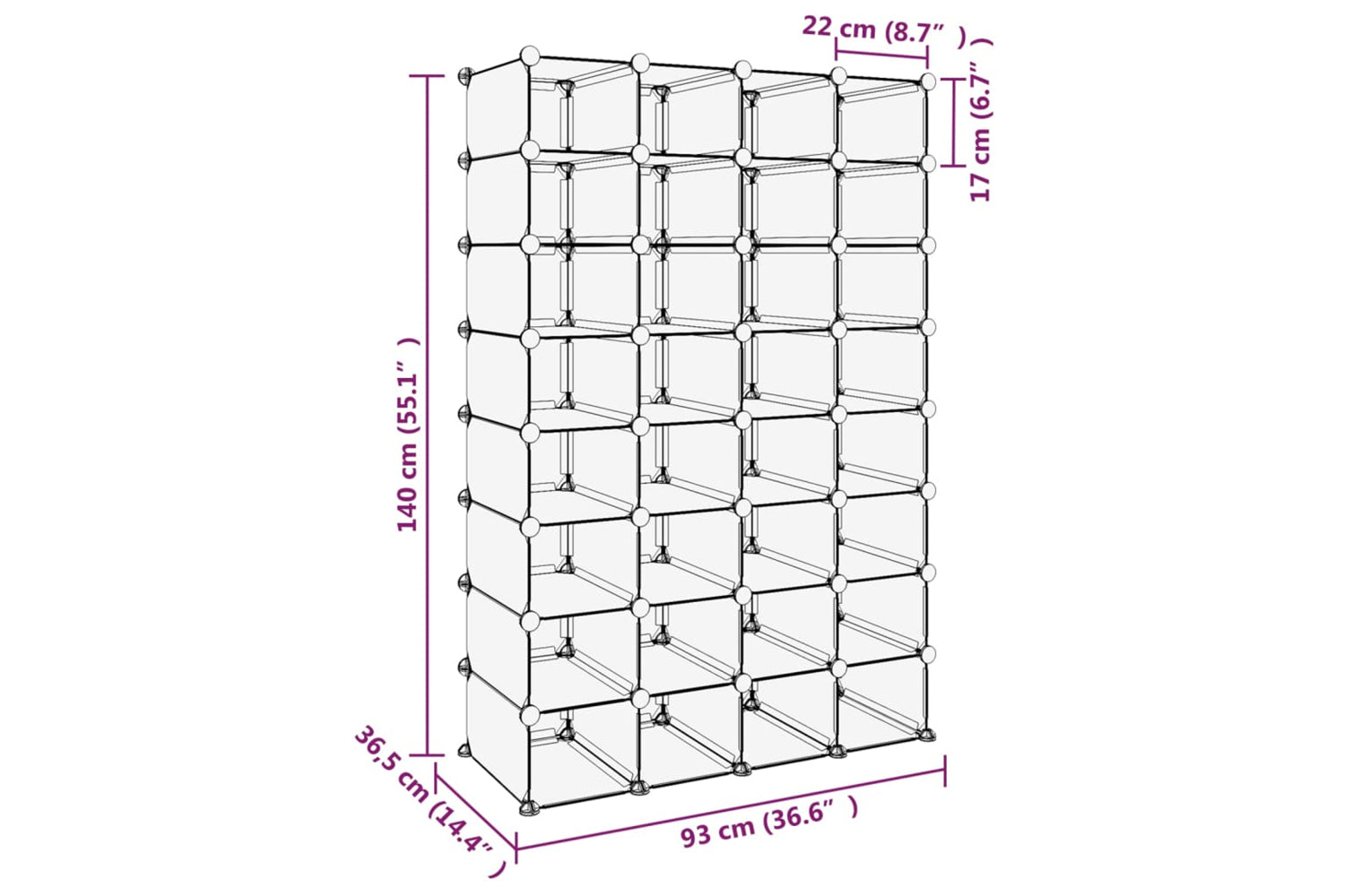 vidaXL 340559 Shoe Rack Transparent 93x36.5x140cm Pp-6