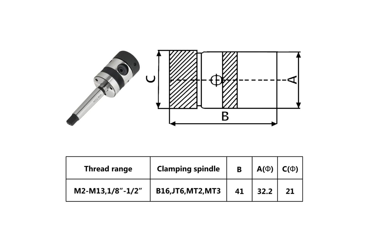 Vidaxl 146685 Tapping Chuck B16 With Mt2 Shank For Internal Thread M2-m13-9