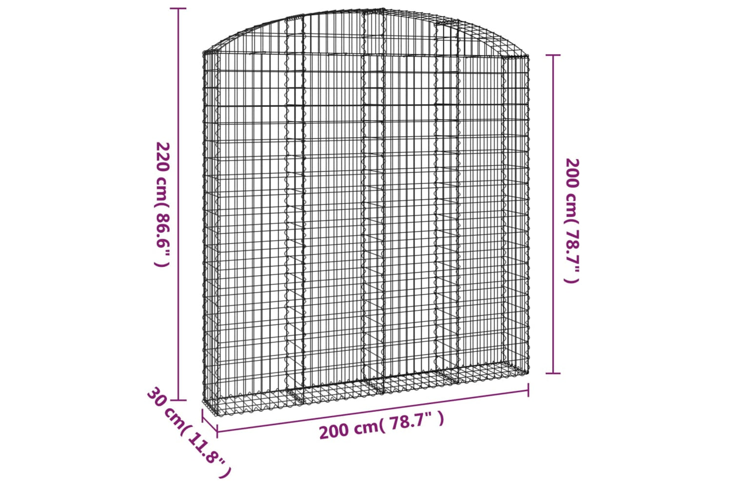 vidaXL 153470 Arched Gabion Basket 200x30x200/220cm Galvanised Iron-4