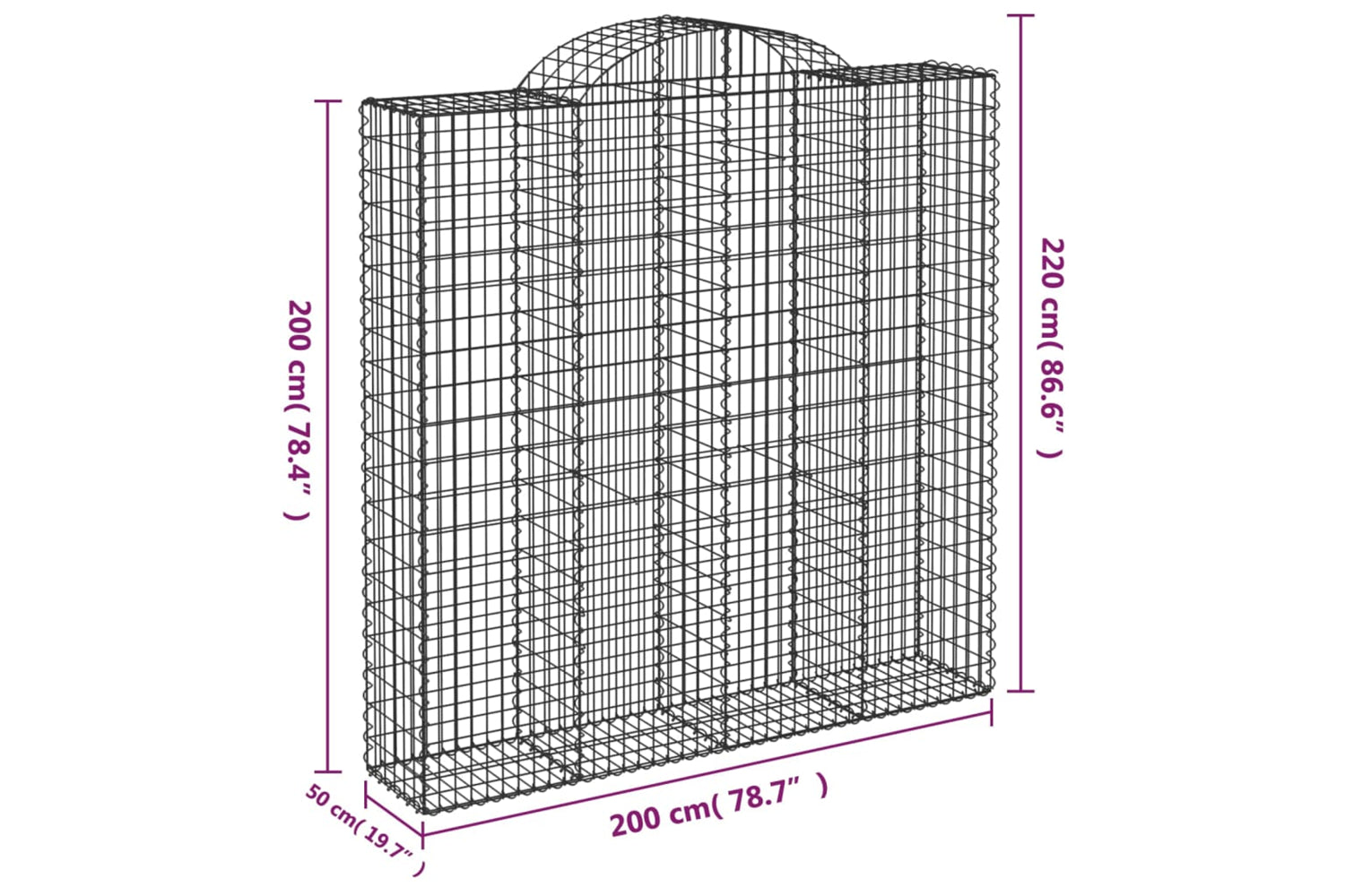 vidaXL 153500 Arched Gabion Basket 200x50x200/220cm Galvanised Iron-4