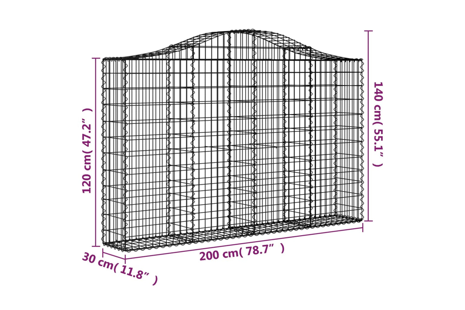 vidaXL 153386 Arched Gabion Basket 200x30x120/140cm Galvanised Iron-4