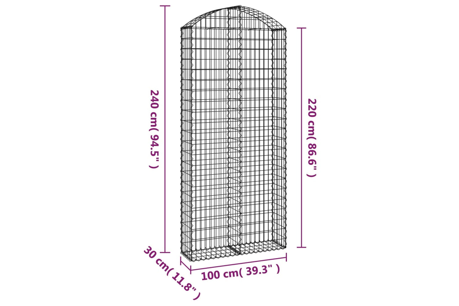vidaXL 153431 Arched Gabion Basket 100x30x220/240cm Galvanised Iron-4