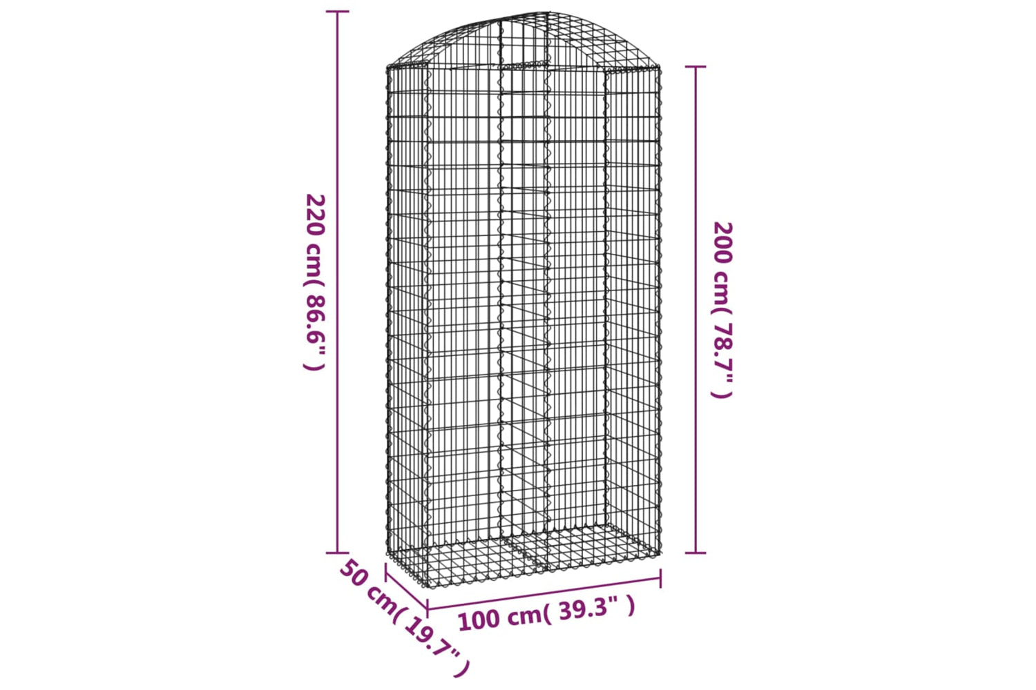 vidaXL 153440 Arched Gabion Basket 100x50x200/220cm Galvanised Iron-4