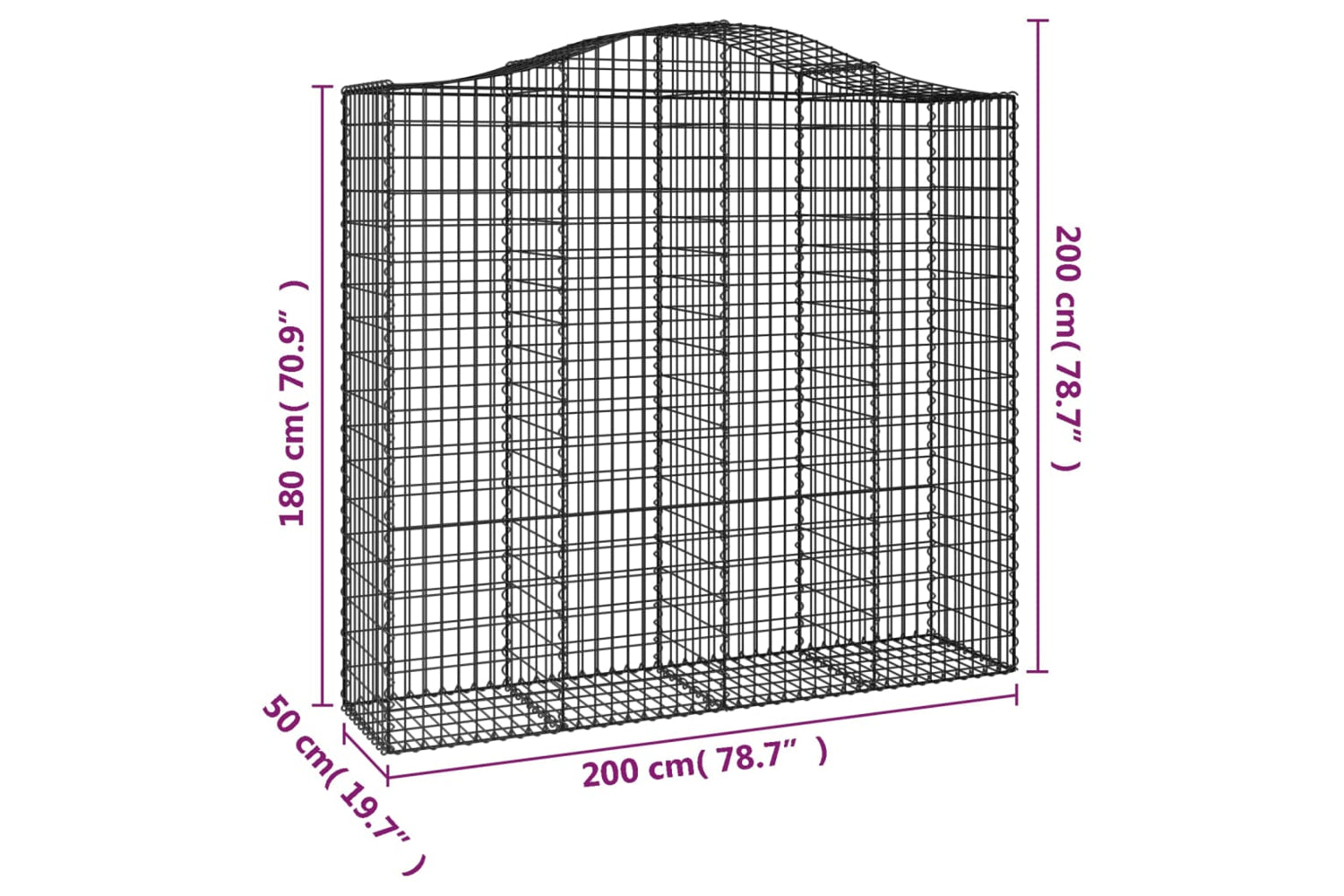 vidaXL 3145726 Arched Gabion Baskets 4 Pcs 200x50x180/200cm Galvanised Iron-5