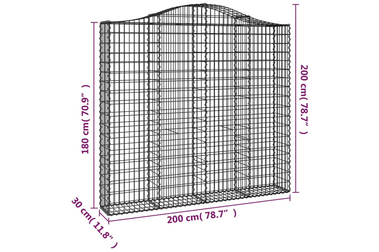 vidaXL 3145514 Arched Gabion Baskets 2 Pcs 200x30x180/200cm Galvanised Iron-5
