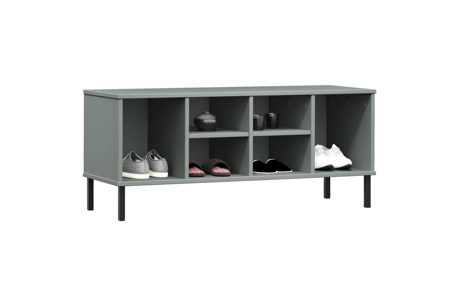 vidaXL 350995 Shoe Rack With Metal Legs Grey 106x35x45cm Solid Wood Oslo-2