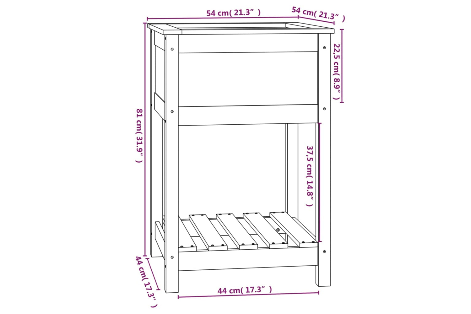 vidaXL 823774 Planter With Shelf White 54x54x81cm Solid Wood Pine-7