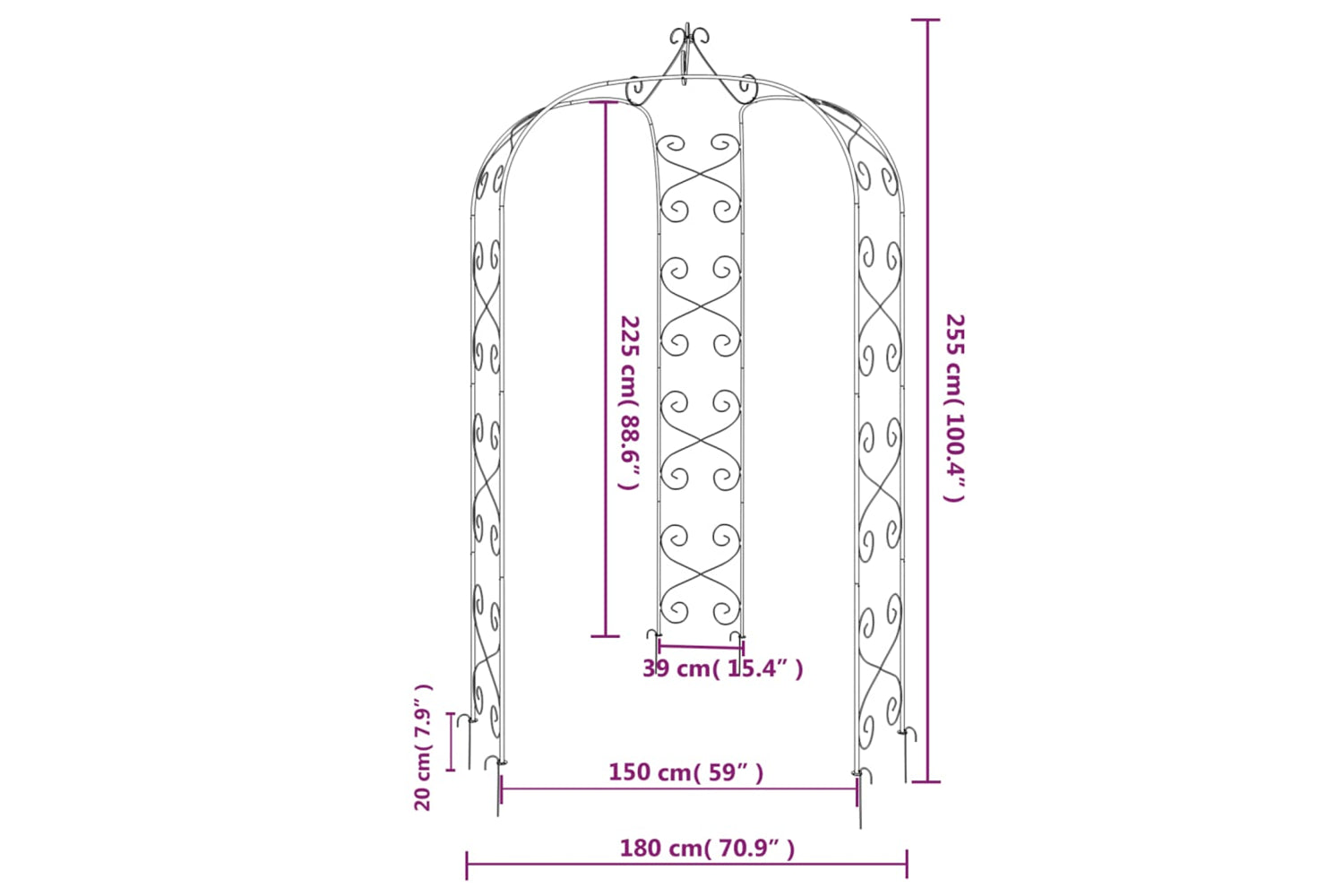 vidaXL 319351 Garden Arch Black ÃƒÂƒÃ‚Â˜180x255cm Steel-7