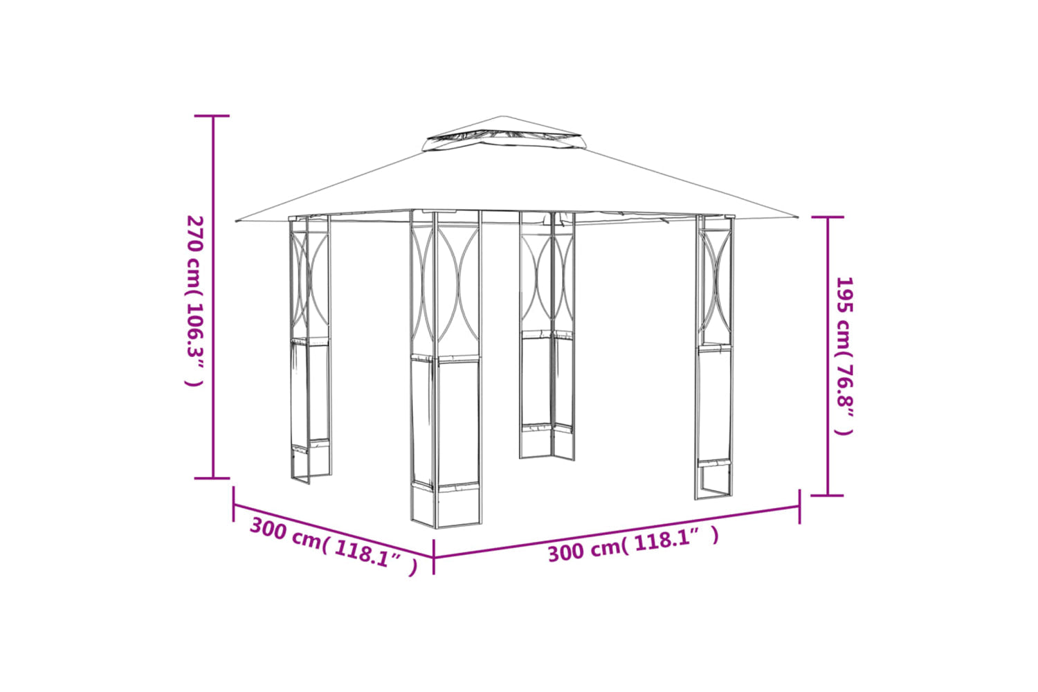 vidaXL 360141 Gazebo With Roof Anthracite 300x300x270cm Steel-6