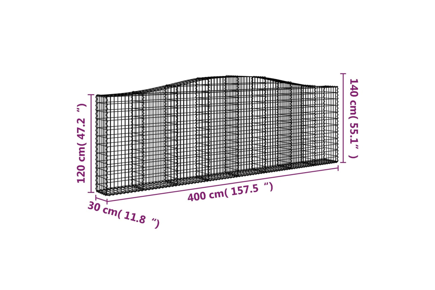 vidaXL 153406 Arched Gabion Basket 400x30x120/140cm Galvanised Iron-4